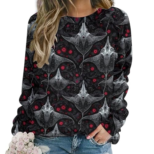Sweat femme col rond manches longues gothique imprimé raie manta