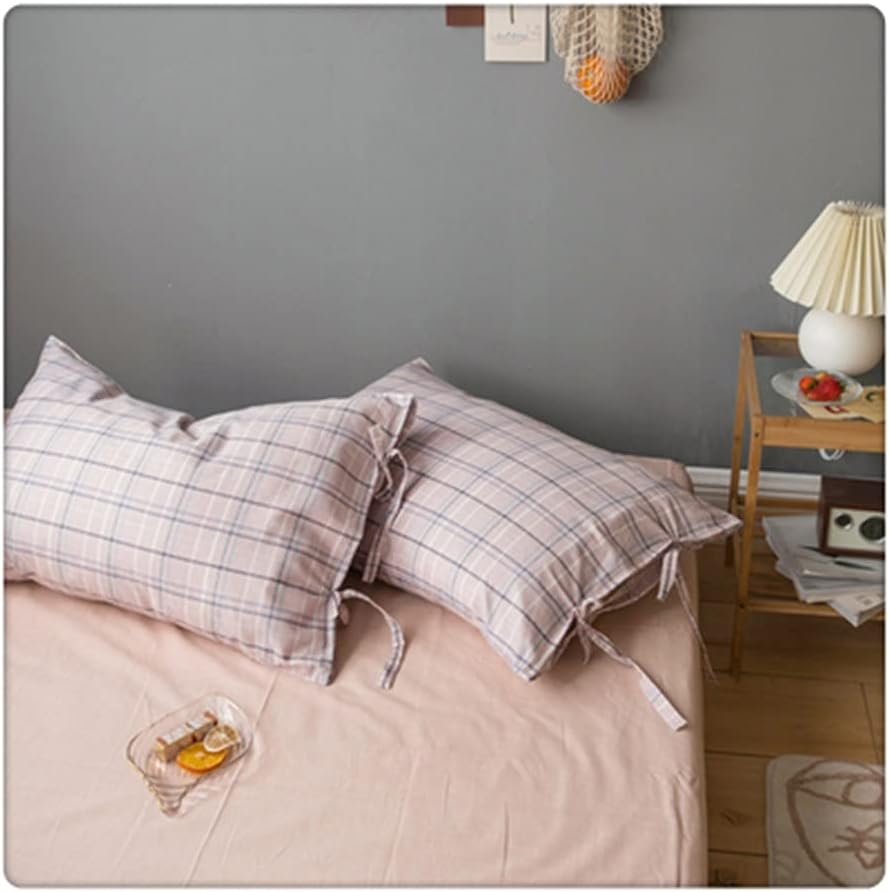 Washed Checkered Cotton Bedroom Girl Cream Simple Style Mix and Match Small Fresh Quilt Cover 1 Pair Bedding (Color : Style G) (Style B)