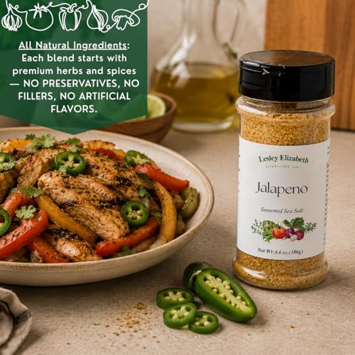 Image of Jalapeno Sea Salt by Lesley Elizabeth | Spicy Jalapeno Seasoned Sea Salt for Chicken, Beef, Pork, Seafood & Vegetables | All-Purpose Gourmet Cooking & Grill Spice