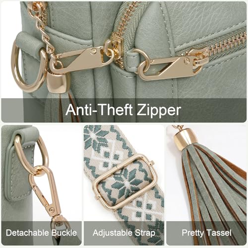 Image of Small Leather Crossbody Bags for Women Anti theft Purses and Handbag Shoulder Hangbag with Wide Strap Tassel