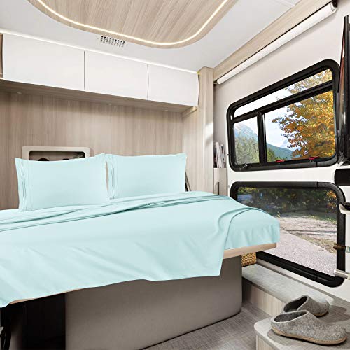 Image of Nestl Light Blue Short Queen Sheets for RV, Hotel Luxury RV Queen Sheets Set, 6 Piece Fitted Bed Sheet Set and Pillowcases, Super Soft, Wrinkle-Free, and Breathable Camper Bedding