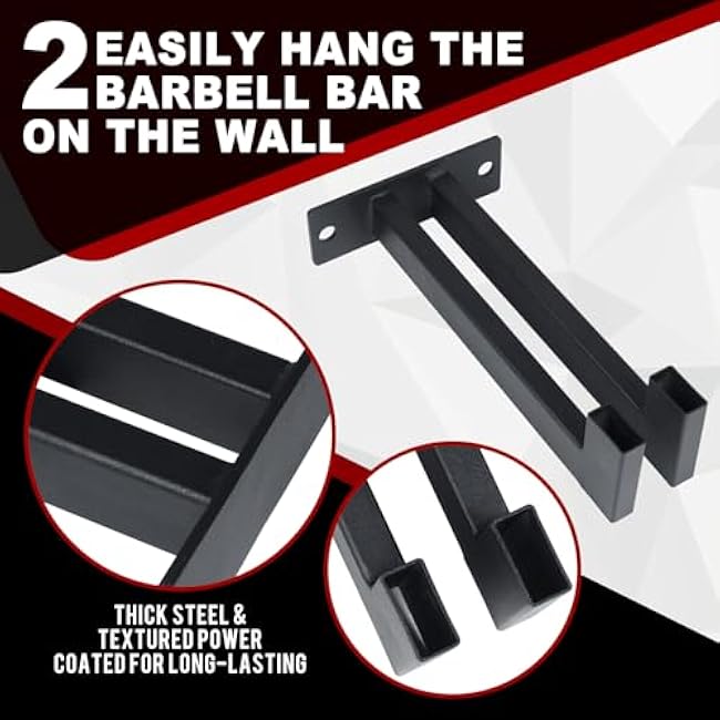Olympic Barbell Hanger,Garage Gym Bar Wall Rack,Vertical Barbell Mount Rack, Gym Rack Organizer, Home Gym Accessories Hanger, Wall Mount Hooks for Olympic Barbells