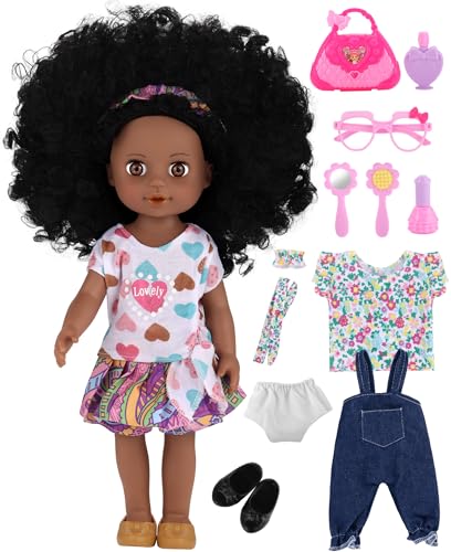 GAGAKU Black Doll for Girls, 14' Black Baby Dolls Set for Toddlers Kids 2 3 4 5 6 Years Old, Black Girl Baby Doll with Natural Hair, Including Doll...