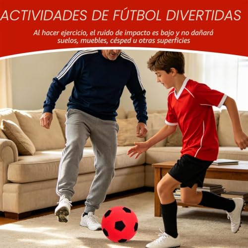 Miniatura 6 de Dongcill Pelota De Espuma Suave, Suave, Pelota De Fútbol Pequeña, Para Interior Y Exterior, Silenciosa Y Ligera, 21 Cm-Rojo