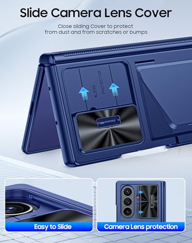 Image of for Samsung Galaxy Z Fold 7 Case with Card Holder RFID Blocking, Built in Slide Lens Cover & Hinge Protection & Screen Protector, Shockproof Wallet Case for Z Fold 7 (Sapphire Blue)