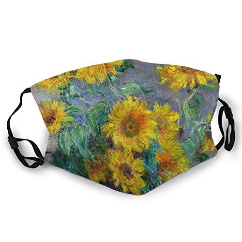 Dust Masks Full Face Mask Claude Monet Bouquet Of Sunflowers Balaclavas Mouth Shield With 2 Replaceable Filters