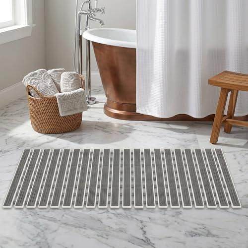 Image of HomeCloud Non-Slip Shower Mat for Bathtub, Anti-Slip Bath Mat with Suction Cups, Drainage Holes & Foot Massage Exfoliating Surface (Vent D.Grey)
