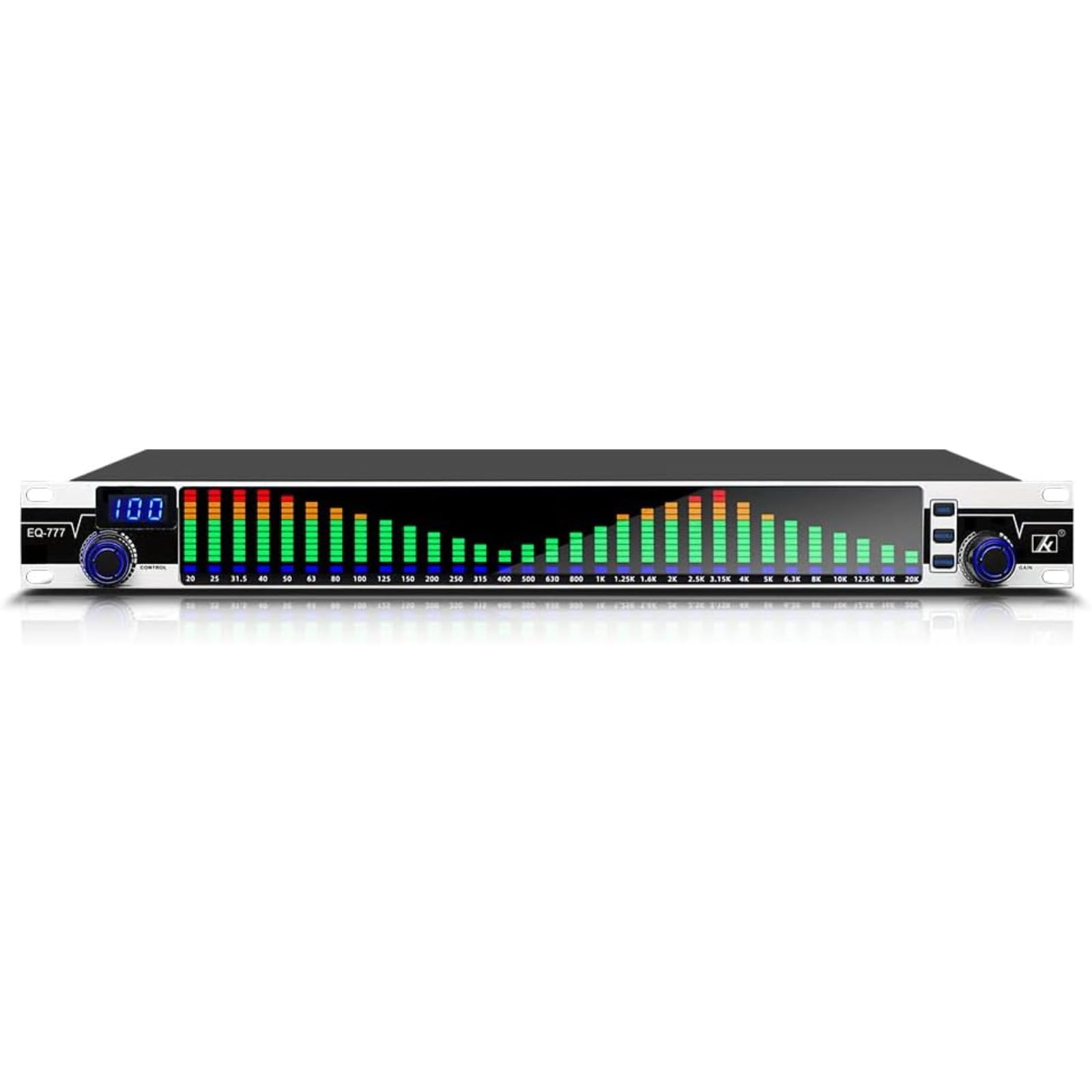 EQ-777 Cyfrowy korektor EQ Redukcja szumów, z wyświetlaczem widma 31 pasm do znaku występów scenicznych KTV Poziom stereo, wskaźnik spektrum LED Profesjonalny system dźwiękowy sprzęt karaoke