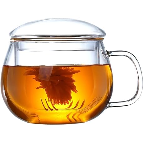 14oz Glass Tea Cup with Lid - Clear Borosilicate Glass Tea Cup