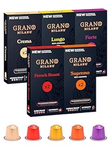 New Grano Milano Variety Pack Coffee Capsules - 100 Aluminium Coffee Pods Compatible with Nespresso Original line, Medium & Dark Roast, Made in Italy