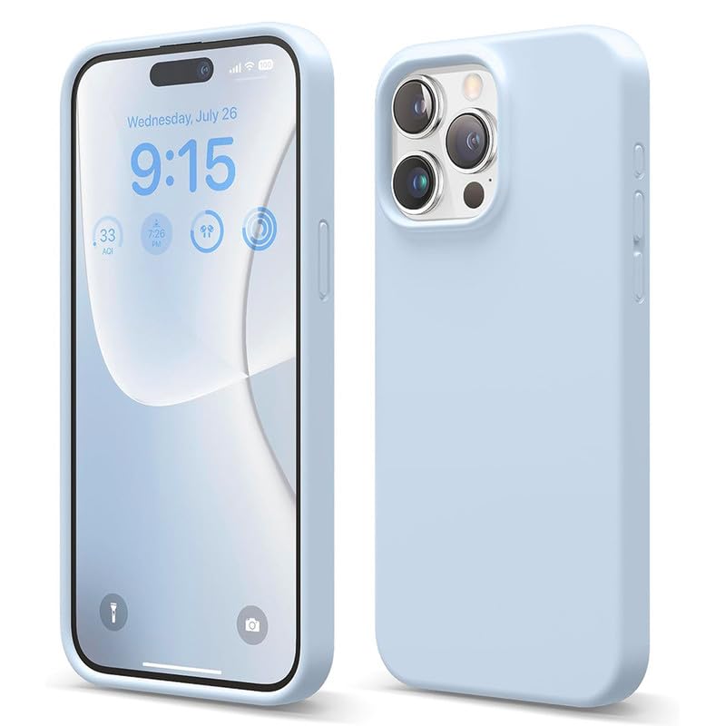 BuyRoyal Silicone Back Case for Apple iPhone 15 Pro Max |Liquid Silicone| Thin, Slim, Soft Rubber Gel Case | Raised Bezels for Extra Protection of Camera & Screen (Light Blue).