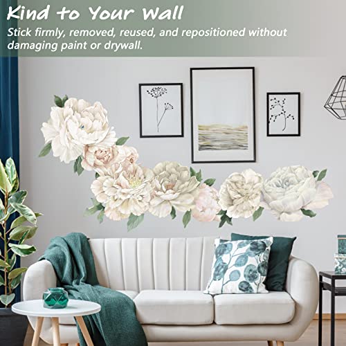 Peony Wall Decals For Nursery Wall Decor Soft White Flowers Wall Stickers Peel And Stick Kids Floral Decals For Girls Bedroom Living Room Nursery Wall Decor #TOP5