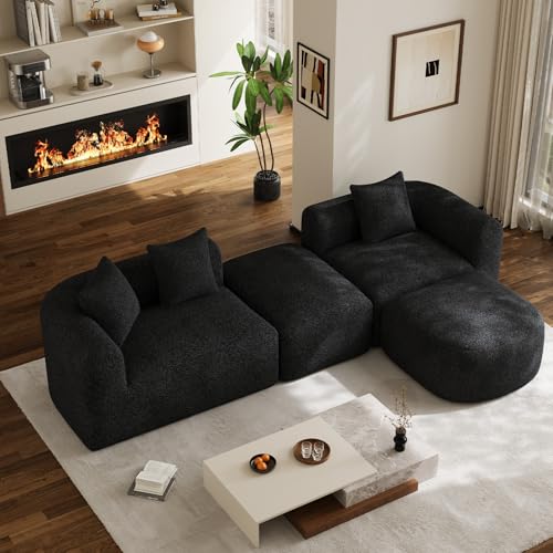 Cloud Couch Sectional with Ottoman Modern L-Shaped Sofa