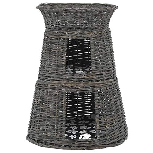 Jeu de panier pour chats 3 pcs en saule avec coussins gris