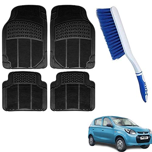 Image of Rubber Car Mat, Solid Black Foot Mat, Washable Car Floor Mat for Maruti Alto 800 with Car Seat /Mat /Carpet Cleaning Brush