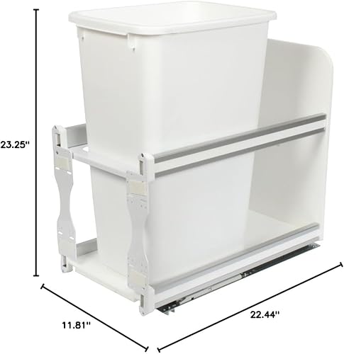 Miniatura 3 de Knape & Vogt USC12-1-50WH - Bote de basura blanco de 50 cuartos de galón de capacidad, con rieles laterales de aluminio, 23.25 x 11.81 x 22.44