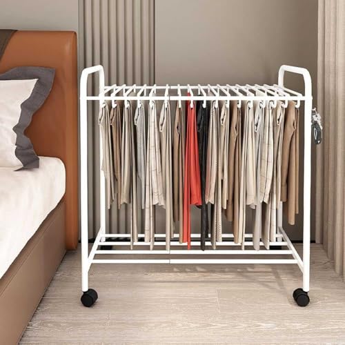 Telescopic Pants Rack with Hangers and Wheel, Multi-Functional Trouser Display Stand for Space Saving Closet Organization