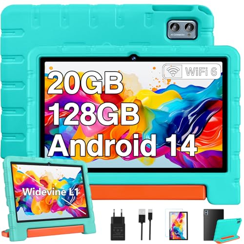 ZIOVO Tablet 10 pulgadas Android 14 tabletas, 20 GB RAM + 128GB ROM (TF 1 TB), Widevine L1, tableta WiFi 6, Octa Core, 6000 mAh, 5 + 8 MP, BT 5.0, control parental, tabletas con EVA Cas verde