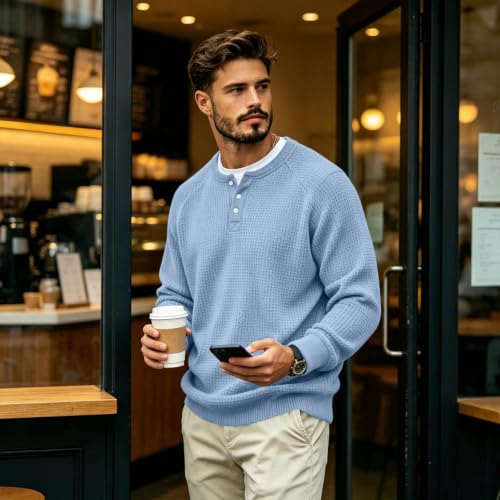 Mens Waffle Long Sleeve Shirt Slim Fit Henley Shirts Long Plus Size Tshirt - image 6