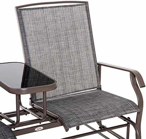 Outsunny 2 Seater Metal Double Swing Chair Glider Rocking Chair Seat Outdoor Seater Garden Furniture Patio Porch With Table Grey