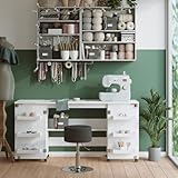 Vicco Sewing table Carmen, White, 160 x 80.2 cm with 6 shelves - Image 2