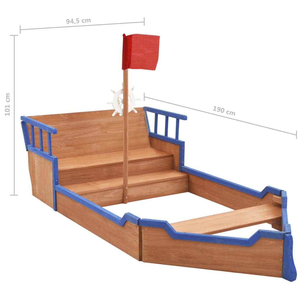 vidaXL Arenero en Forma de Barco Pirata Equipamientos Cajón de Arena Infantiles para Patio Jardín Terraza Parque Exterior Madera de Abeto