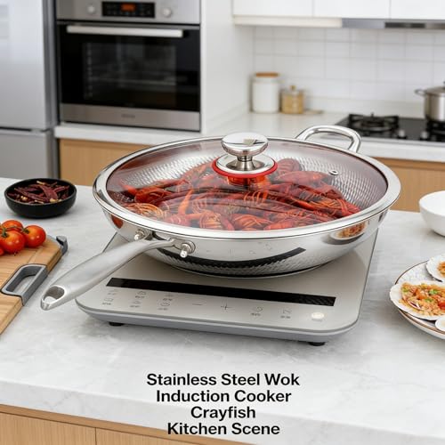Wok de titanio con tapa, acero inoxidable, 12.59 in miniatura 5