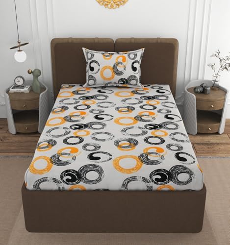 Image of VOMZER 320 Threadcount Elastic Fitted Bedsheets Single Bed with 1 Pillow Cover | Single Bed with All Around Elastic, Size 36 X 72 X 8 Inches