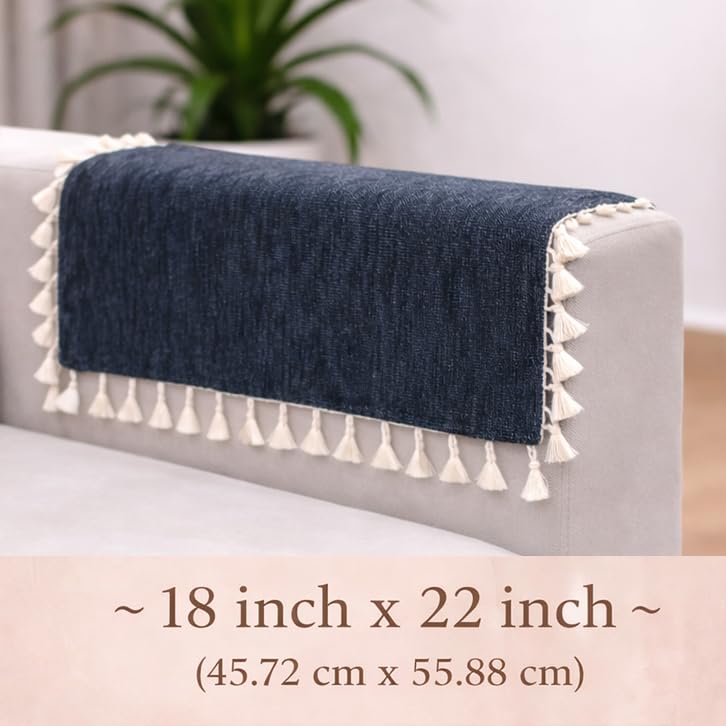 Image of STITCHNEST Premium Woven Fabric Sofa Arm Cover with Tassels | Elegant Hand Rest Protector | Durable & Stylish | 18 x 22 Inches