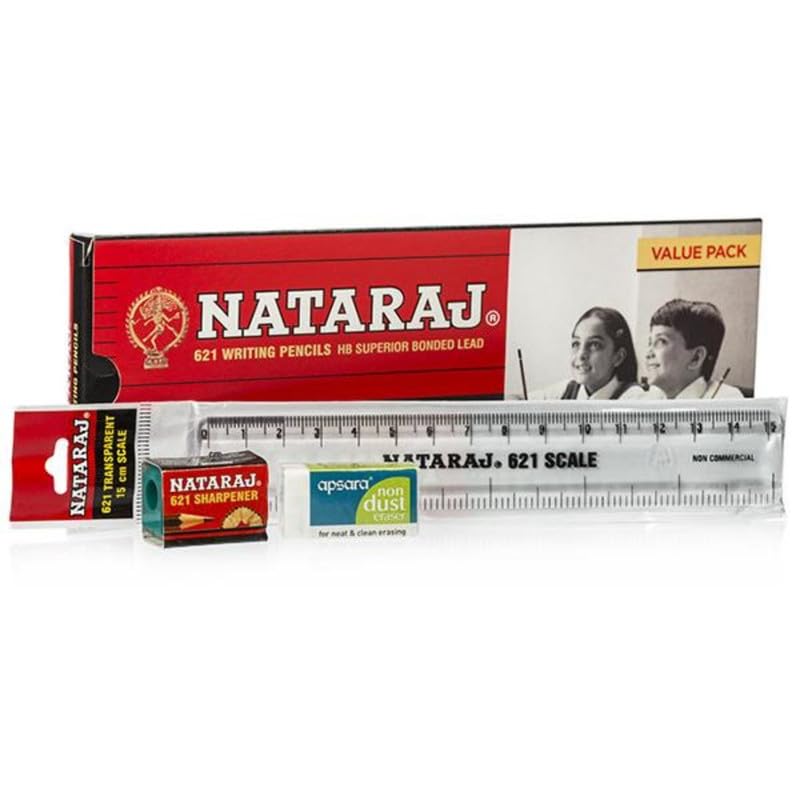 Nataraj 621 Value Pack Pencils Set | Hexagonal Shape for Easy Holding & Comfort | Free Eraser & Sharpner with Each Box | Dark & Neat Handwriting | Pack of 20 Pencils x 2 Box