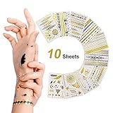 Temporary Tattoos, Metallic Gold Body Glitter Henna Tattoo Temporary Tattoo for Women Adult Kids Festival Accessories Costume