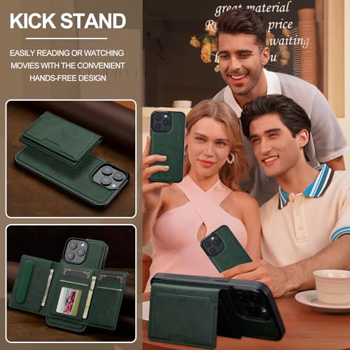 Coque magnétique iPhone 15 Pro Max portefeuille résistant aux chocs vert - 5