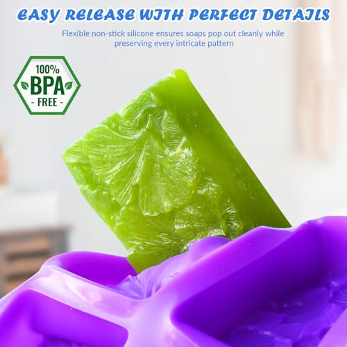 Image of HKNMTT 2Pcs Soap Molds Silicone 3D Rectangle Flower Pattern Silicone Mold | 4-Cavity Floral Molds for Handmade Soap Shower Steamer Bath Lotion Shampoo Chocolate Bars DIY Craft Non-Stick Food Grade