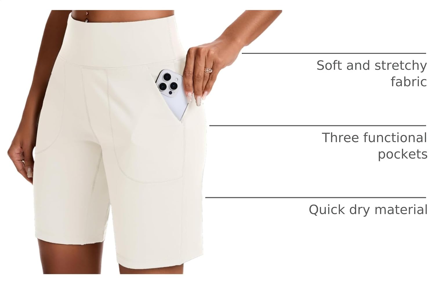 Bermuda Shorts for Women with Zipper Pocket Womens High Waisted Long Shorts for Running Workout Athletic