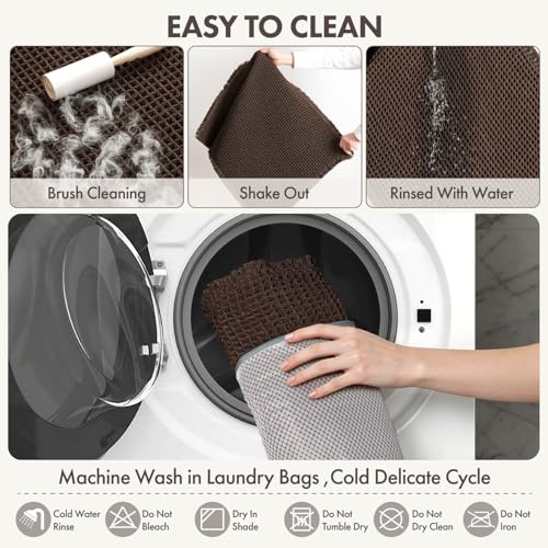 MIULEE Waffle Bathroom Runner Rugs, Super Absorbent Non Slip Bath Rug, Upgraded Soft Quick Dry Washable Boho Long Bath Mat with Tassels for Hallway Laundry Room Bedroom, 2'x6' (24"x72"), Chocolate by MIULEE - Used condition - Image 6