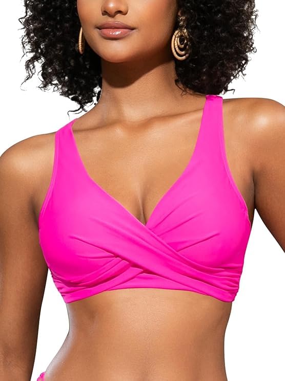 Haut de bikini push-up fini la poitrine sans maintien avec ce haut rose fluo L