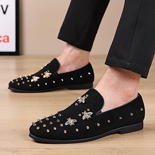 Santimon Men's Spiked Smoking Loafer Suede Velvet Leather Lined Easy Slip-on Wedding Formal Relaxed Comfortable Lightweight Dancing Party Prom Rivet Shoes (8, Black, Numeric_8) | Image 3