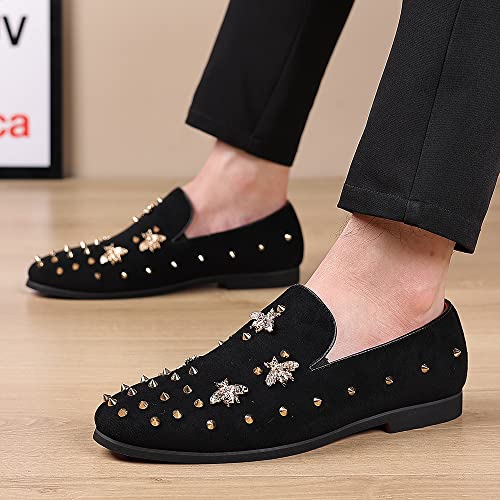 Santimon Men's Spiked Smoking Loafer Suede Velvet Leather Easy Slip-on Wedding Formal Relaxed Comfortable Lightweight Dancing Party Prom Rivet Shoes4