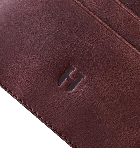 Wallet for Men, Slim Minimalist Card Holder, 6 Card Slots, Main Pocket, Full-Grain Handcrafted Front Pocket Leather, Gift Box - Pouch for Christmas & Birthday, Plain Brown2