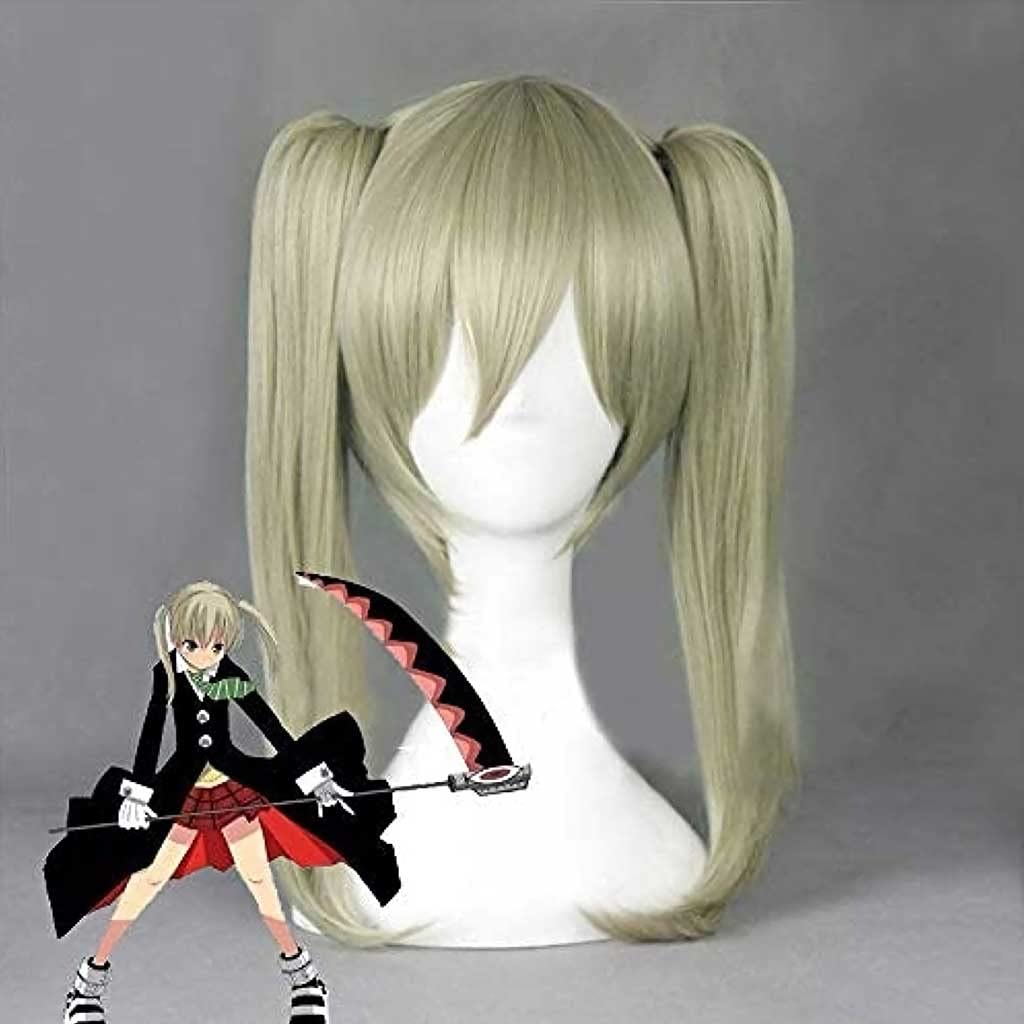 Anime Cosplay Wig, Soul Eater Maka Albarn Wig, Linen Double Ponytail Long Wig, with Free Wig Cap, for Party, Everyday Wear, Halloween Wig Cosplay