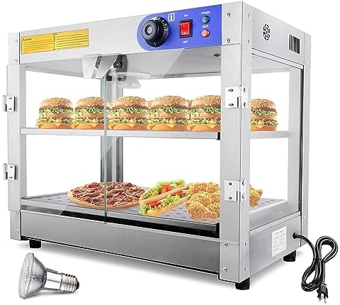 WeChef 2-Tier Pizza Warmer Countertop 24" Commercial Food Warmer Display w/Removable Trays Light Bulb Pastry Display Case for Restaurant Cafe Buffet 110V