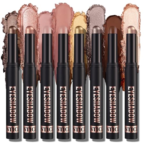 ALIIP Coffret 8 Ombres à Paupières en Stick - Tenue Extrême, Résistant à l'Eau, Pigmentation Intense - Parfait pour Jour et Nuit - Pour Toutes