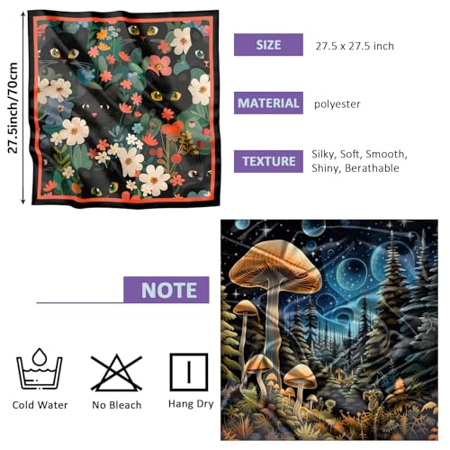 2PCS Scarf Silk Feeling Satin Head Hair Wrap Lightweight Large Square Fashion Cute Aesthetic 27.5 Inches for Women-Cat2