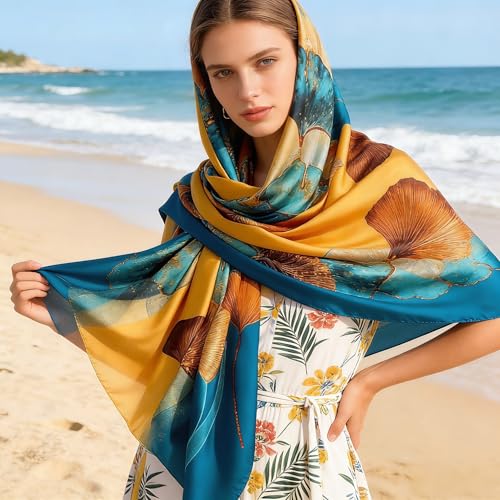 Image of ZDMHSH Fashion Scarves Scarf 100% Silk Feeling Scarf Silk Like Scarves Long Lightweight Sunscreen Shawls for Women