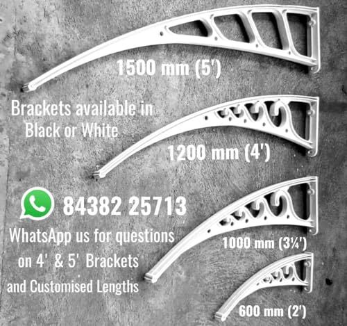 Image of CHENNAI Window Blinds and Shades DIY Polycarbonate Awning (Engineered Plastic Brackets) Window Sunshade Door Weather Shed Rain Canopy Awnings - 4'Widthx3'Depth (White Brackets & Bronze Sheets)