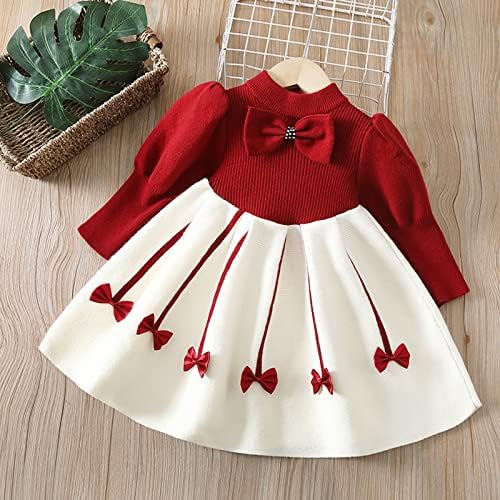 Image of Bold N Elegant Baby Girl's Winter Warm Woolen Full Sleeve Tulle Tutu Dress Frock with Bows for Infant Toddler Teedler Girls