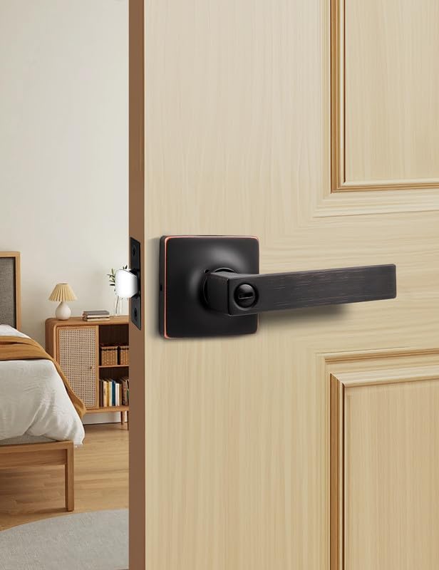 Mengico Paquete de 1 manija de puerta moderna, manija de puerta de bronce aceitado, palanca de puerta moderna de privacidad (para dormitorio y baño), maneta universal, manija de puerta resistente