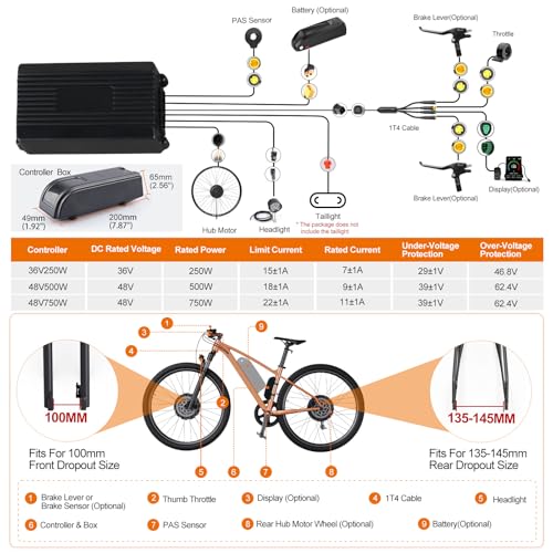 Varstrom 48V 500W 750W Rear/Front Hub Motor Kit - Ebike Conversion Kit for 20\"/26\"/27.5\"/700C Front Rear Wheel,Electric Bike Conversion with Display & Ebike Battery Optional Fits Mountain/City Bikes