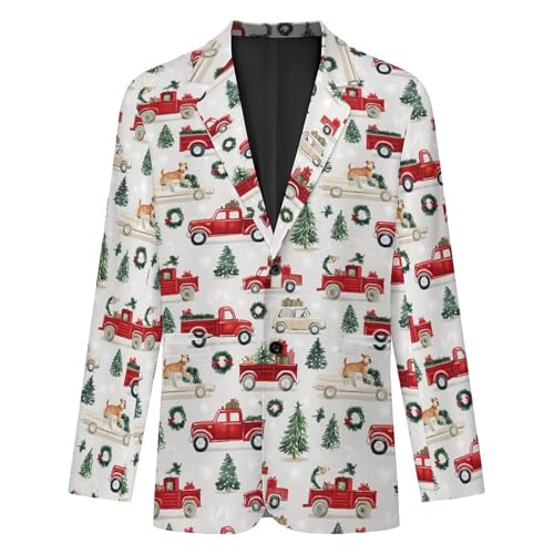 Christmas Vehicles Tree Mens Suit Jacket Lapel Blazers V Neck Button Business Coat Tuxedo for Wedding Party4