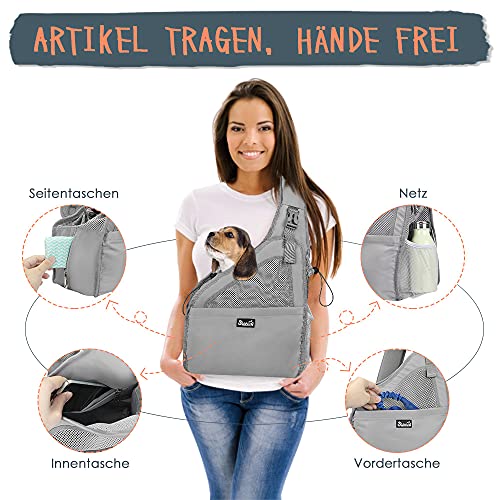 Eyein Hundefreundlich Tragetücher Hunde, atmungsaktiv Hände frei Reisetasche für kleine Haustiere mit verstellbaren Trägern Hartfaserplattenboden Sicherheitsgurt, für Hunde unter 2.8kg, Grau